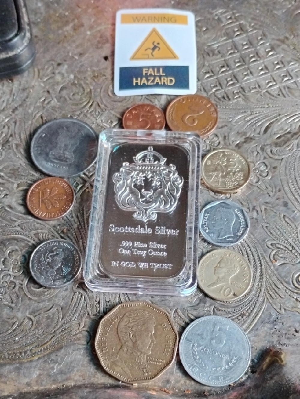 Scottsdale Silver 1 oz .999 Fine Finish Silver Bar with Coins